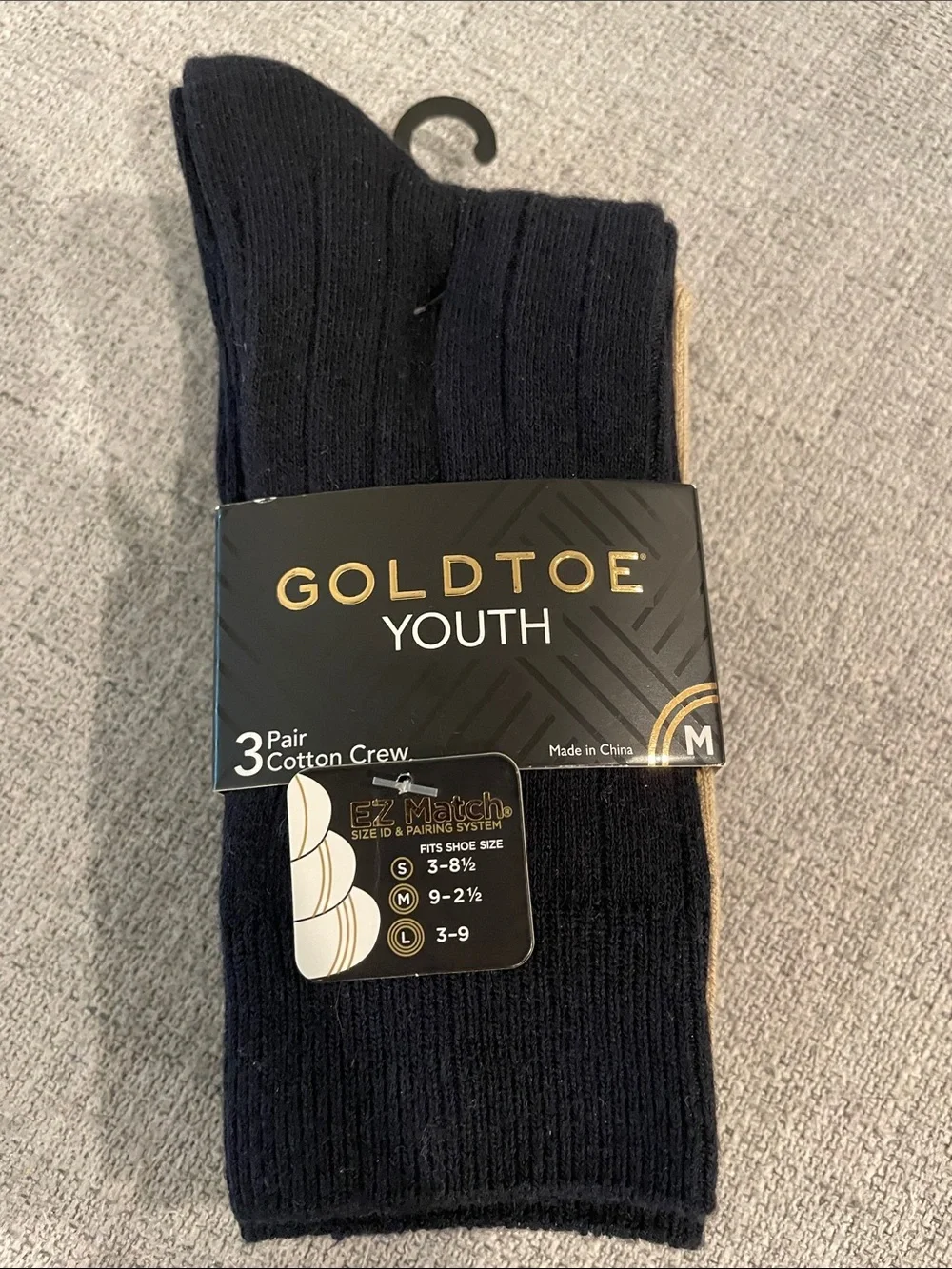 Gold Toe Black Youth Crew Socks with Gold Accent